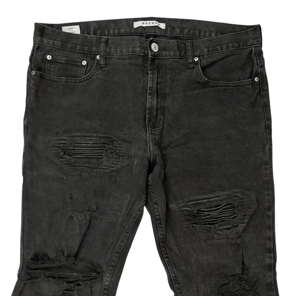 Pacsun Skinny Jeans Mens 36x29 Black Stretch Distressed Denim Streetwear Casual